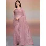 Generic Women's Net Self Design Saree With Unstitched Blouse 5.5Mtr (Light Brown)