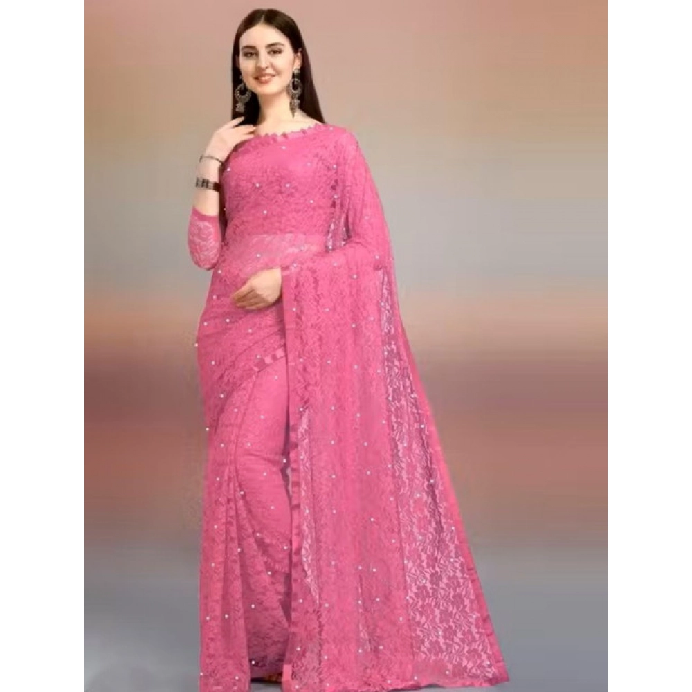 65613-1000x1000-1.webp Generic Women's Net Self Design Saree With Unstitched Blouse 5.5Mtr (Dark Pink) - Image 1