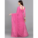 Generic Women's Net Self Design Saree With Unstitched Blouse 5.5Mtr (Dark Pink) - Image 2