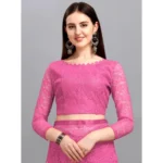 Generic Women's Net Self Design Saree With Unstitched Blouse 5.5Mtr (Dark Pink) - Image 3