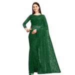 Generic Women's Net Self Design Saree With Unstitched Blouse 5.5Mtr (Green) - Image 4