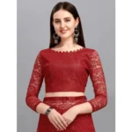 Generic Women's Net Self Design Saree With Unstitched Blouse 5.5Mtr (Maroon) - Image 3