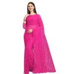 Generic Women's Net Self Design Saree With Unstitched Blouse 5.5Mtr (Rani) - Image 4