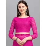 Generic Women's Net Self Design Saree With Unstitched Blouse 5.5Mtr (Rani) - Image 3