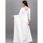 Generic Women's Net Self Design Saree With Unstitched Blouse 5.5Mtr (White) - Image 2