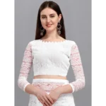 Generic Women's Net Self Design Saree With Unstitched Blouse 5.5Mtr (White) - Image 3