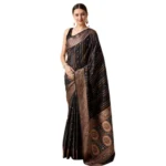 Generic Women's Soft Silk Jacquard Saree With Unstitched Blouse 5.5Mtr (Black) - Image 4