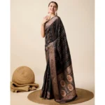 Generic Women's Soft Silk Jacquard Saree With Unstitched Blouse 5.5Mtr (Black)