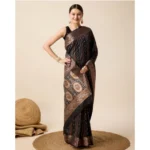Generic Women's Soft Silk Jacquard Saree With Unstitched Blouse 5.5Mtr (Black) - Image 3