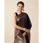 Generic Women's Soft Silk Jacquard Saree With Unstitched Blouse 5.5Mtr (Black) - Image 2