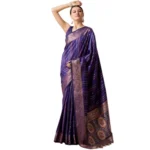 Generic Women's Soft Silk Jacquard Saree With Unstitched Blouse 5.5Mtr (Blue) - Image 4