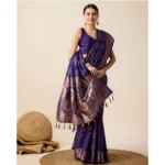 Generic Women's Soft Silk Jacquard Saree With Unstitched Blouse 5.5Mtr (Blue) - Image 3