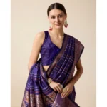 Generic Women's Soft Silk Jacquard Saree With Unstitched Blouse 5.5Mtr (Blue) - Image 2