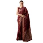 Generic Women's Soft Silk Jacquard Saree With Unstitched Blouse 5.5Mtr (Maroon) - Image 4