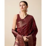 Generic Women's Soft Silk Jacquard Saree With Unstitched Blouse 5.5Mtr (Maroon) - Image 2