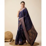 Generic Women's Soft Silk Jacquard Saree With Unstitched Blouse 5.5Mtr (Navy) - Image 3