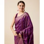 Generic Women's Soft Silk Jacquard Saree With Unstitched Blouse 5.5Mtr (Purple) - Image 2