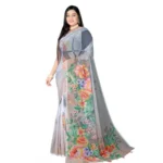 Generic Women's Georgette Floral Printed Saree With Unstitched Blouse 5.5Mtr (Grey)