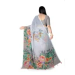 Generic Women's Georgette Floral Printed Saree With Unstitched Blouse 5.5Mtr (Grey) - Image 4