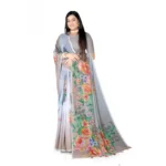 Generic Women's Georgette Floral Printed Saree With Unstitched Blouse 5.5Mtr (Grey) - Image 3