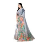 Generic Women's Georgette Floral Printed Saree With Unstitched Blouse 5.5Mtr (Grey) - Image 2