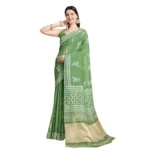 Generic Women's Semi Cotton Printed Saree With Unstitched Blouse 5.5Mtr (Mint-Green) - Image 4