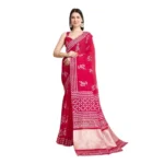 Generic Women's Semi Cotton Printed Saree With Unstitched Blouse 5.5Mtr (Red) - Image 4