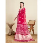 Generic Women's Semi Cotton Printed Saree With Unstitched Blouse 5.5Mtr (Red)