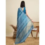 Generic Women's Semi Cotton Printed Saree With Unstitched Blouse 5.5Mtr (Sky-Blue) - Image 3