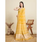 Generic Women's Semi Cotton Printed Saree With Unstitched Blouse 5.5Mtr (Yellow)