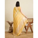 Generic Women's Semi Cotton Printed Saree With Unstitched Blouse 5.5Mtr (Yellow) - Image 3