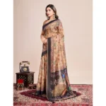 Generic Women's Semi Cotton Digital Print Saree With Unstitched Blouse 5.5Mtr (Beige)
