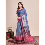 Generic Women's Semi Cotton Digital Print Saree With Unstitched Blouse 5.5Mtr (Blue)