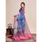 Generic Women's Semi Cotton Digital Print Saree With Unstitched Blouse 5.5Mtr (Blue) - Image 3