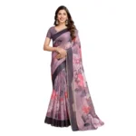 Generic Women's Semi Cotton Digital Print Saree With Unstitched Blouse 5.5Mtr (lavender) - Image 4