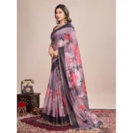 Generic Women's Semi Cotton Digital Print Saree With Unstitched Blouse 5.5Mtr (lavender)