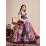 Generic Women's Semi Cotton Digital Print Saree With Unstitched Blouse 5.5Mtr (lavender) - Image 3