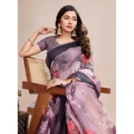 Generic Women's Semi Cotton Digital Print Saree With Unstitched Blouse 5.5Mtr (lavender) - Image 2