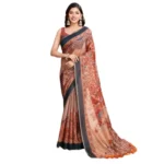 Generic Women's Semi Cotton Digital Print Saree With Unstitched Blouse 5.5Mtr (Orange) - Image 4