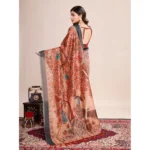 Generic Women's Semi Cotton Digital Print Saree With Unstitched Blouse 5.5Mtr (Orange) - Image 3