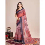 Generic Women's Semi Cotton Digital Print Saree With Unstitched Blouse 5.5Mtr (Peach)