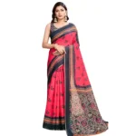 Generic Women's Semi Cotton Digital Print Saree With Unstitched Blouse 5.5Mtr (Red) - Image 4