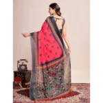 Generic Women's Semi Cotton Digital Print Saree With Unstitched Blouse 5.5Mtr (Red) - Image 3