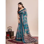 Generic Women's Semi Cotton Digital Print Saree With Unstitched Blouse 5.5Mtr (Teal)