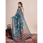 Generic Women's Semi Cotton Digital Print Saree With Unstitched Blouse 5.5Mtr (Teal) - Image 3