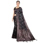 Generic Women's Soft Silk Jacquard Saree With Unstitched Blouse 5.5Mtr (Black) - Image 4