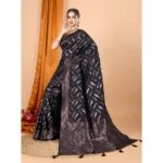 Generic Women's Soft Silk Jacquard Saree With Unstitched Blouse 5.5Mtr (Black) - Image 3