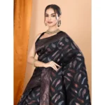 Generic Women's Soft Silk Jacquard Saree With Unstitched Blouse 5.5Mtr (Black) - Image 2