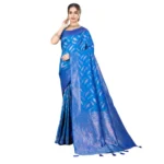 Generic Women's Soft Silk Jacquard Saree With Unstitched Blouse 5.5Mtr (Blue) - Image 4