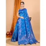 Generic Women's Soft Silk Jacquard Saree With Unstitched Blouse 5.5Mtr (Blue) - Image 3